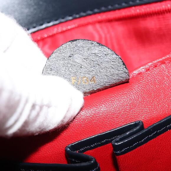 CELINE Circle Hand Bag Leather Navy Gold Auth 149129 - Picture 12 of 16